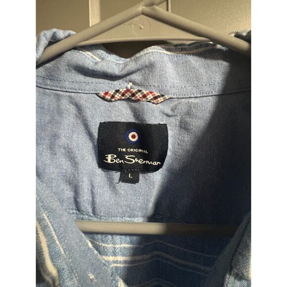 Ben Sherman Linen/Rayon Blend Button Up Short Sleeve Shirt Blue Large Nautical - Picture 2 of 5